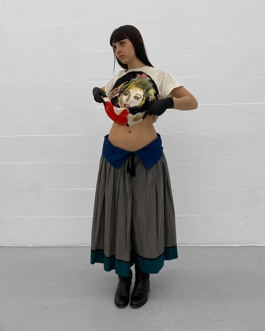 Kenzo 1980s Gathered Waistband Skirt Grey Blue