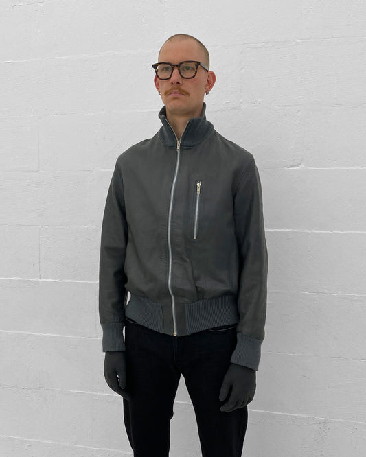 Vintage 1990s German Leather Flight Jacket Grey