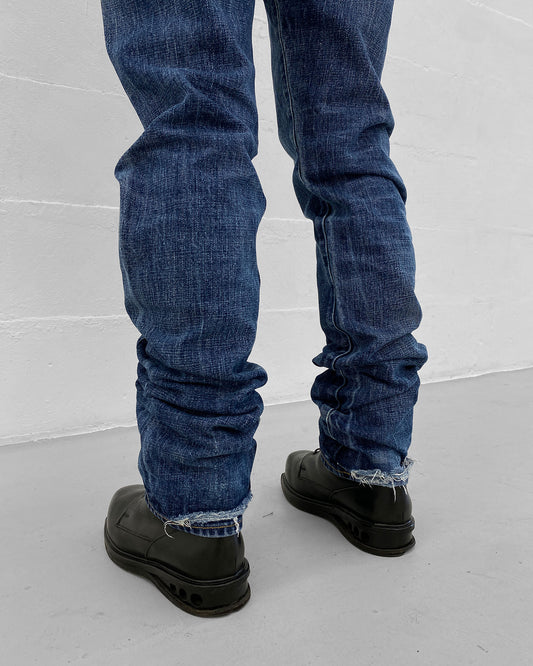 Japan Blue Jeans 2010s Distressed Slim Fit Selvedge Denim Blue