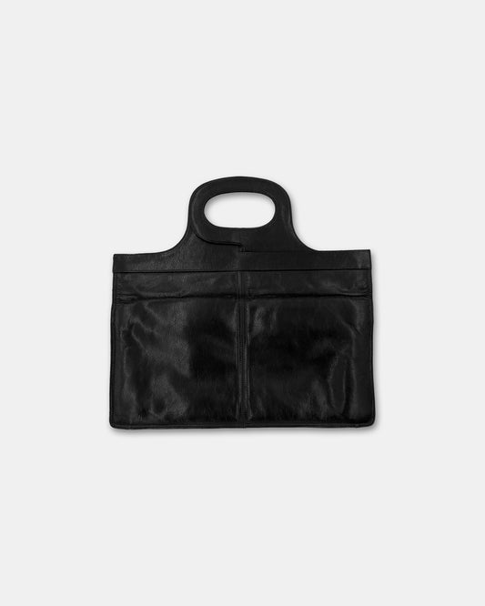 Vintage 1970s Flat Leather Handbag Black