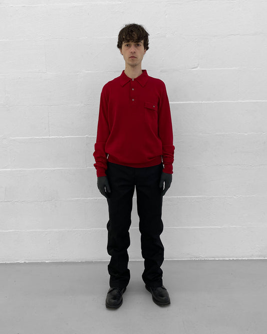 Vintage 1980s Knit Polo Shirt Dark Red