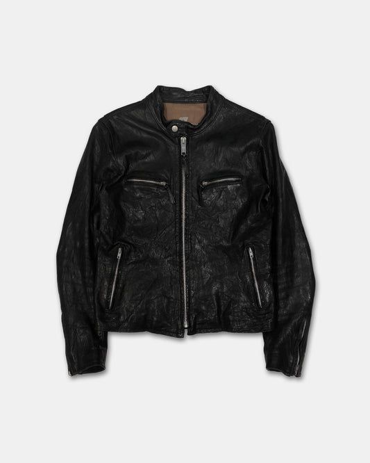 7 For All Mankind 2010s Washed Biker Soft Leather Jacket Black