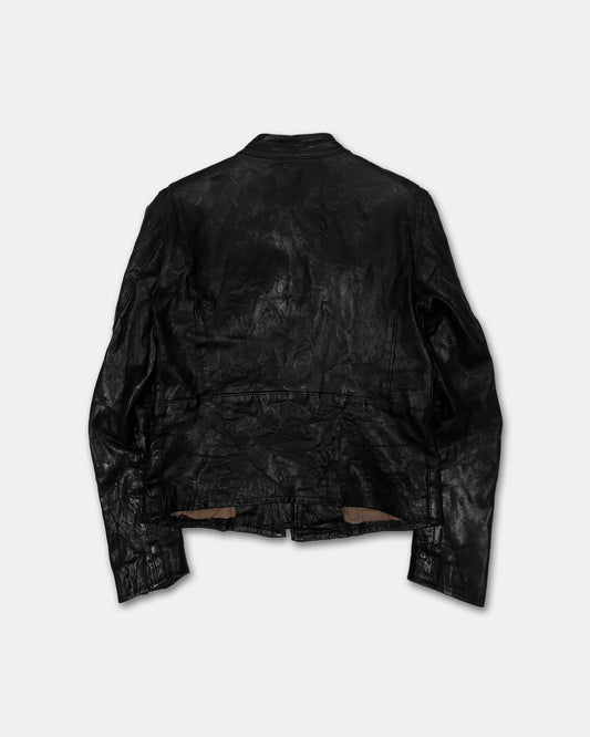 7 For All Mankind 2010s Washed Biker Soft Leather Jacket Black