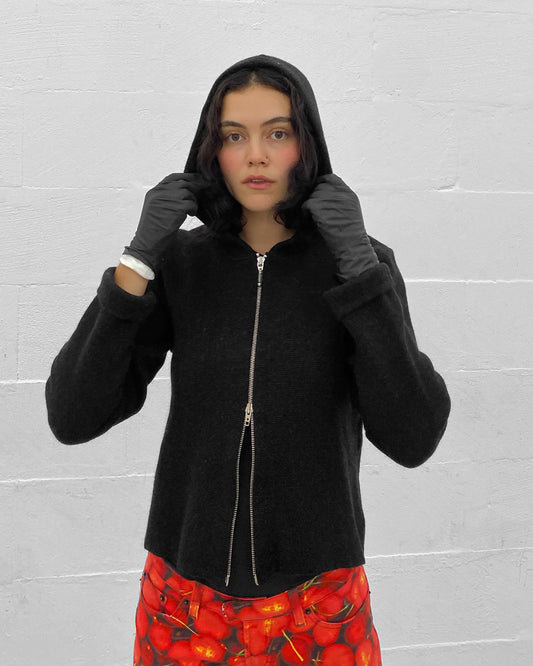 Vintage 1990s Knit Zip Hoodie Dark Grey