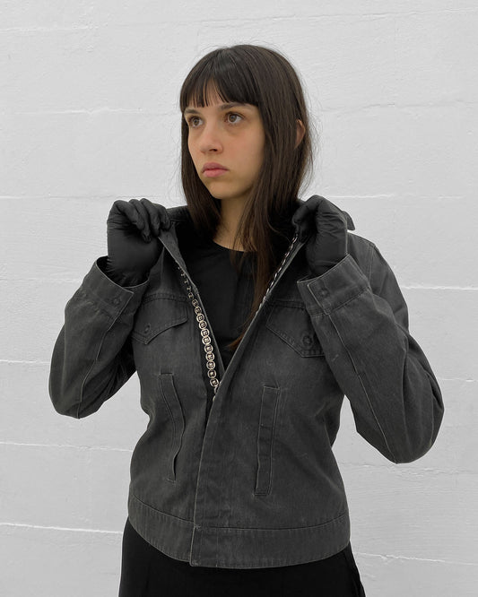 Ann Demeulemeester 1990s Hidden Push Button Denim Jacket Grey