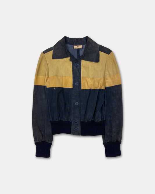 Etienne Aigner 1970s Three Tone Suede Leatherjacket Beige Navy