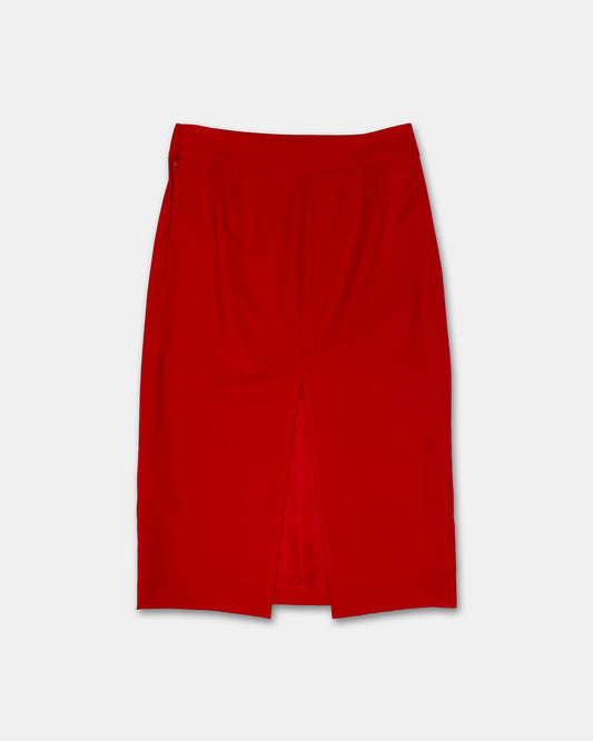 Alexander McQueen 1990s Pencil Midi Wool Skirt Red