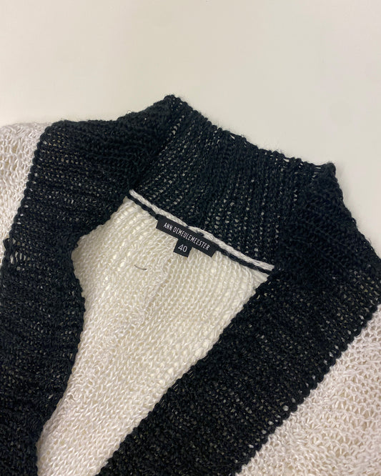 Ann Demeulemeester 2020s Loose Threads Linen Knit Kimono Cardigan White Black