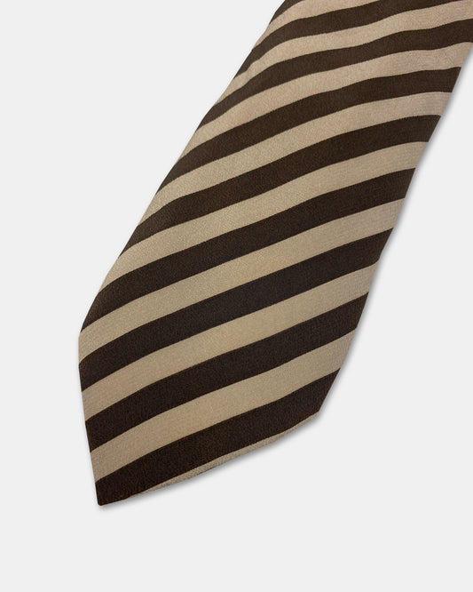 Giorgio Armani 1980s Diagonal Striped Tie Beige Brown