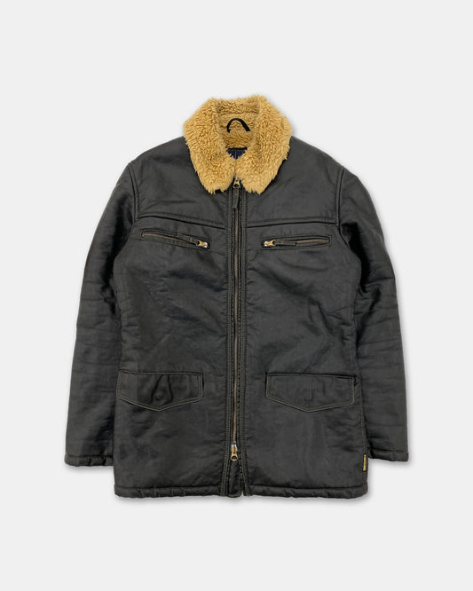 Armani Jeans 1990s Sherpa Collar Leather Jacket Black