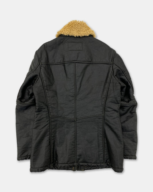 Armani Jeans 1990s Sherpa Collar Leather Jacket Black