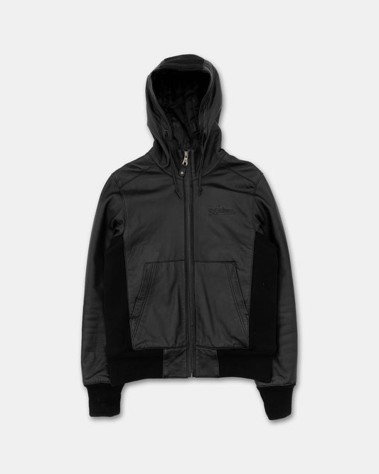 Avirex 2000s Knit Parts Hooded Leather Jacket Black