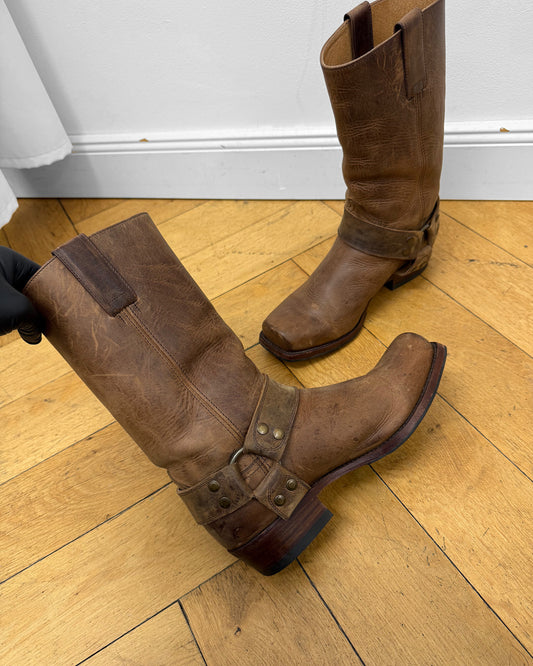 Sendra 2000s Square Toe Leather Biker Boots Brown