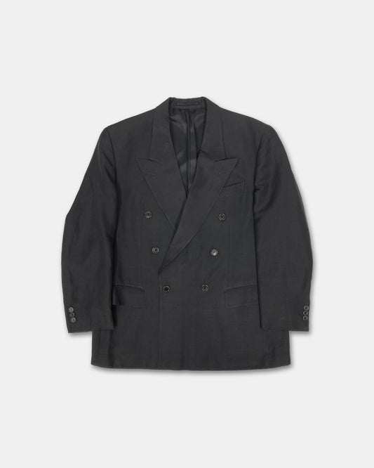 Hugo Boss 1980s Silk Linen Double Breasted Blazer Jacket Grey