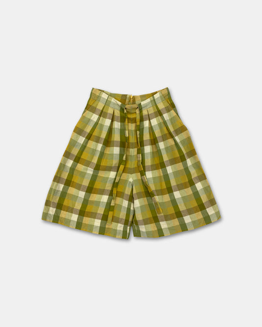 Thomas Burberry 2000s Checkered Linen Shorts Yellow