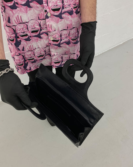 Vintage 1970s Flat Leather Handbag Black