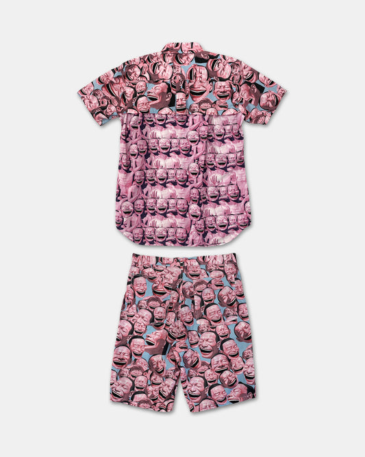 Comme des Garçons Shirt x Yue Minjun SS2021 Laughing Man Short Sleeve Shirt and Shorts Set Pink