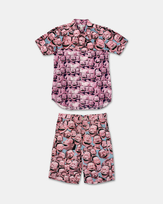 Comme des Garçons Shirt x Yue Minjun SS2021 Laughing Man Short Sleeve Shirt and Shorts Set Pink