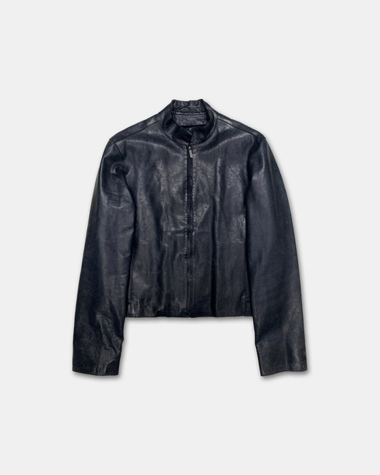 Calvin Klein Collection 2000s Sleek Leather Jacket Dark Blue