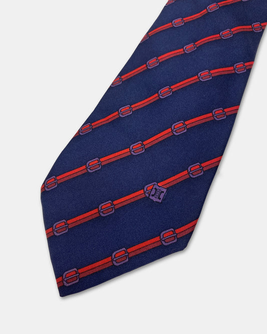 Céline 1990s Diagonal Striped Tie Blue Red