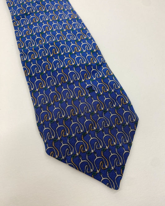Céline 1990s Spurs Monogram Tie Blue