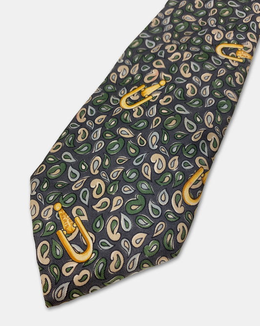 Céline 1990s Pattern Tie Blue Green