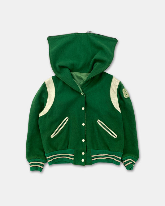 Vintage 1970s Hooded College Wool Jacket Green