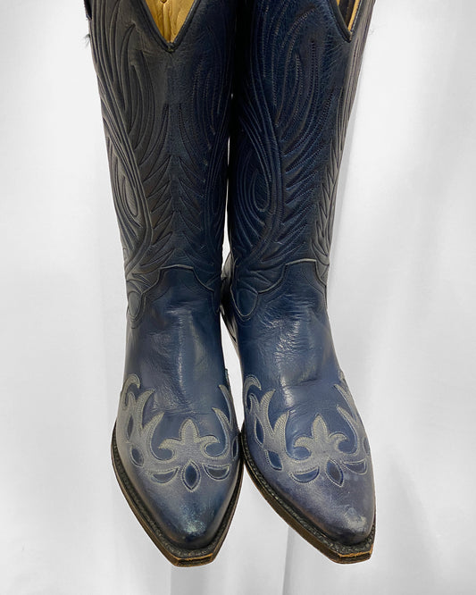 Tony Mora 1990s Ombre Cowboy Boots Blue