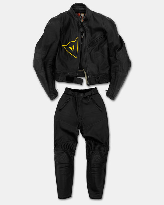 Dainese 1970s Racing Leatherjacket and Leatherpants Set Black Yellow