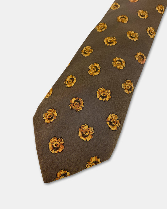 Christian Dior 1990s Flowers Tie Brown Gold