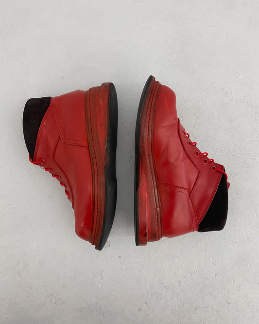 Dirk Bikkembergs 1990s Square Toe Boots Red