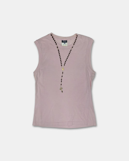 Dolce & Gabbana 1990s Rosary Cross Chain Tanktop Light Pink