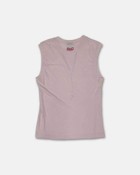 Dolce & Gabbana 1990s Rosary Cross Chain Tanktop Light Pink