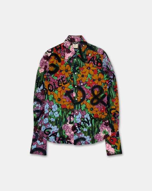 Dolce & Gabbana 2000s Graffiti Tags Flower All Over Print Cufflinks Shirt Multicolor