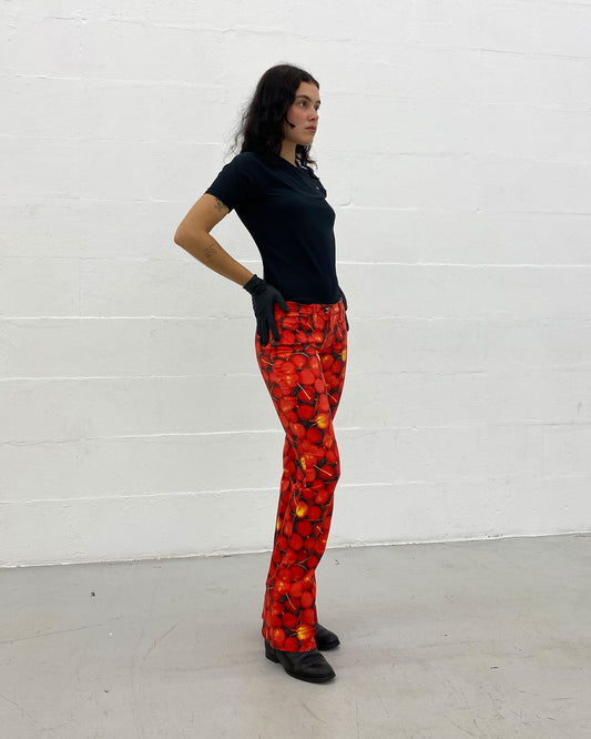 Dolce & Gabbana 2000s Cherry All Over Print Flared Pants Red