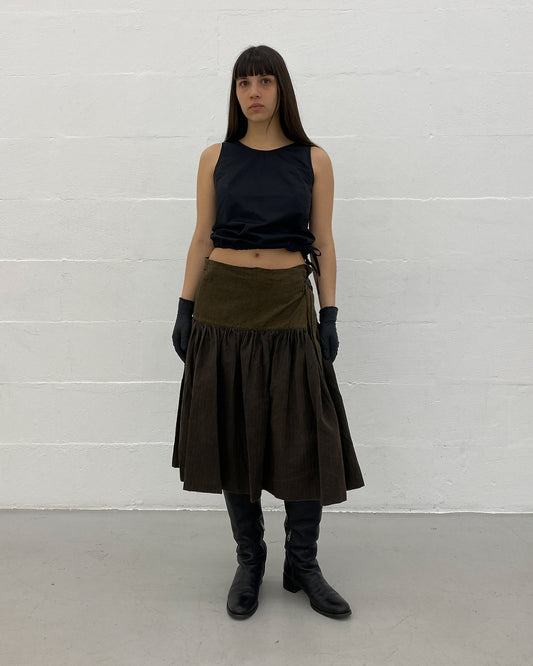 Dries van Noten 2000s Wool Cotton Adjustable Skirt Brown