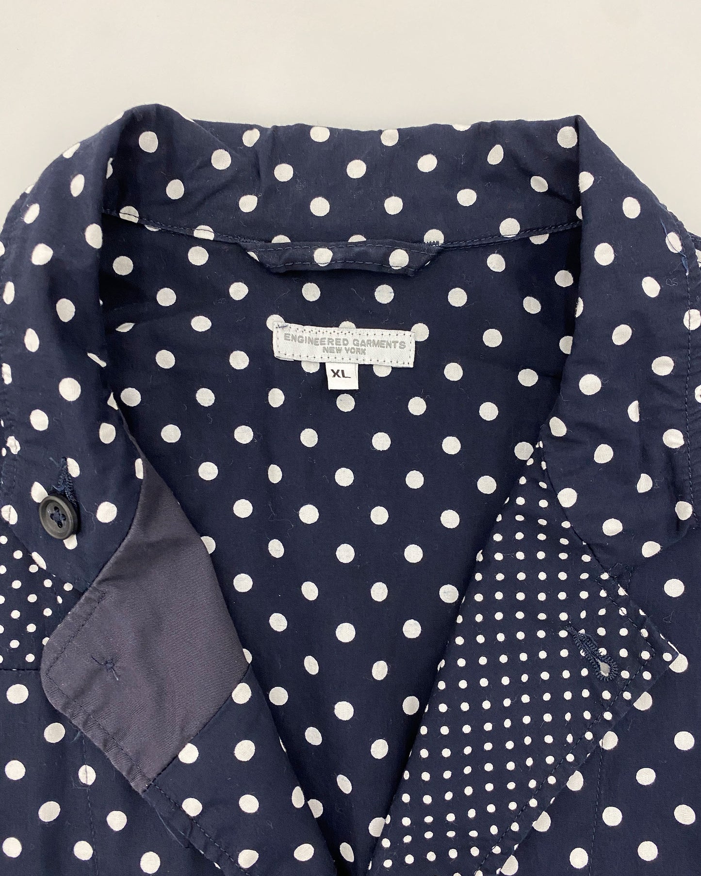 Engineered Garments SS2019 Polka Dot Cotton Blazer Jacket and Shorts Set Navy