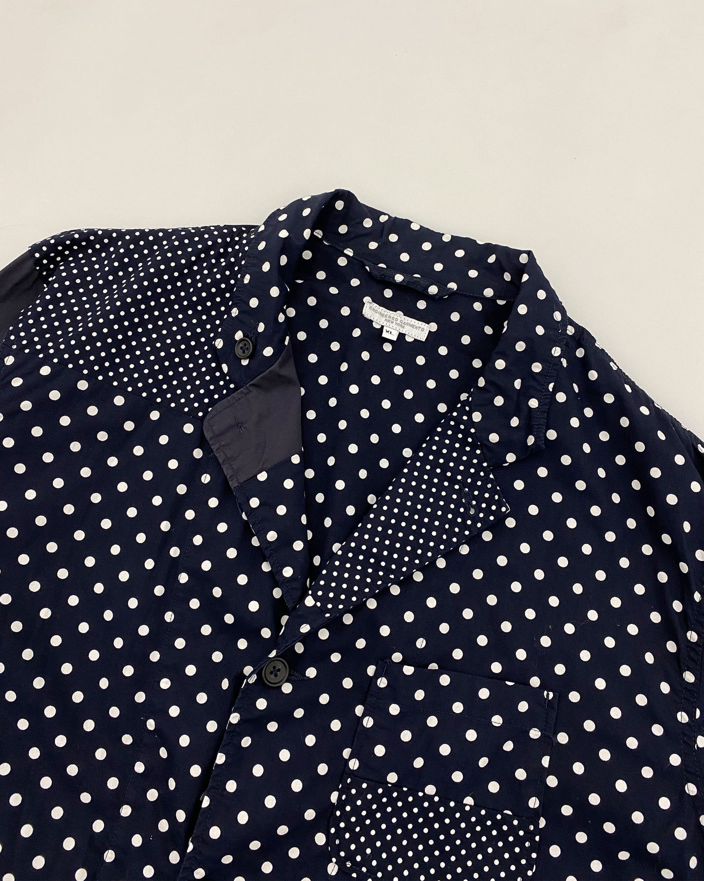 Engineered Garments SS2019 Polka Dot Cotton Blazer Jacket and Shorts Set Navy