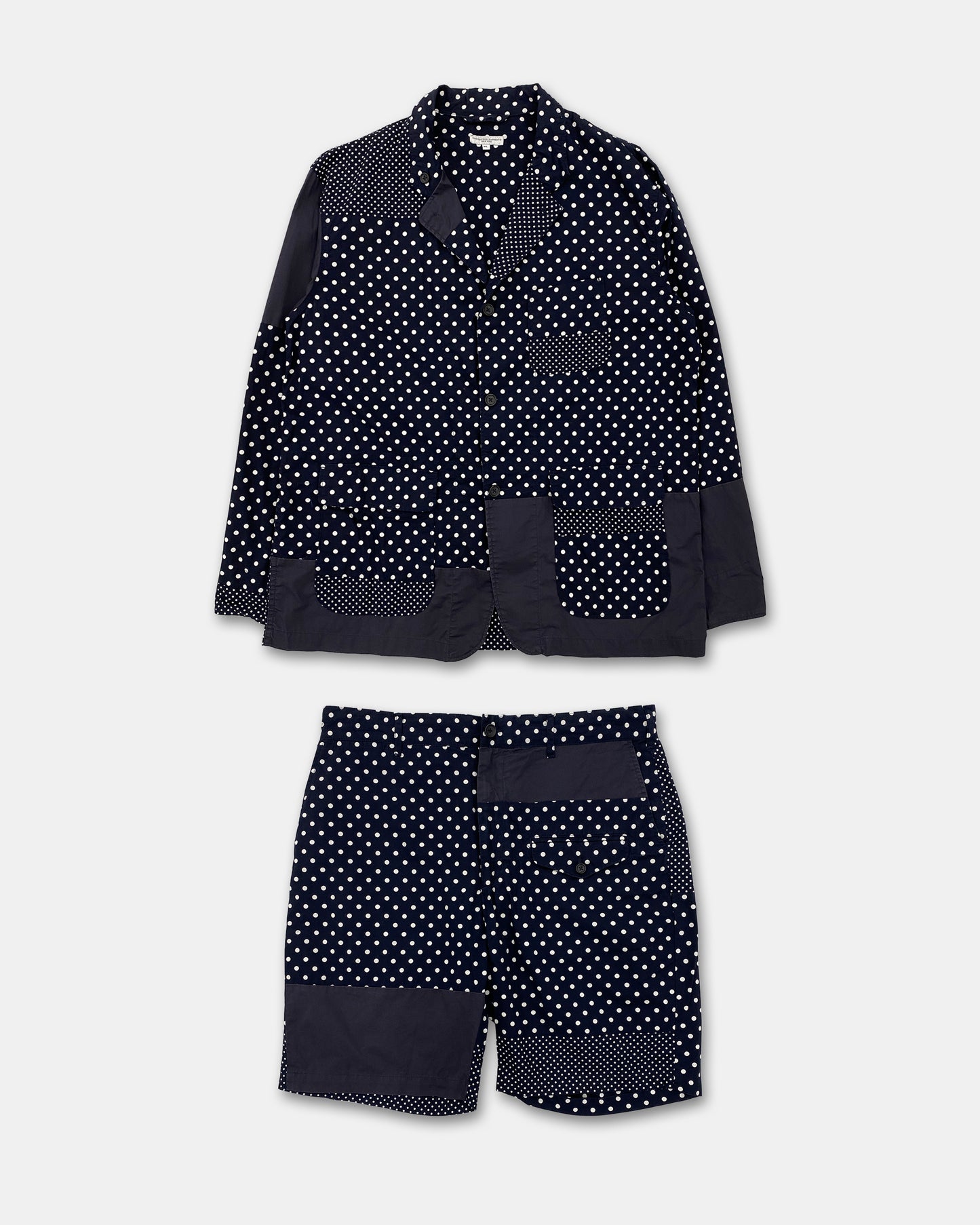 Engineered Garments SS2019 Polka Dot Cotton Blazer Jacket and Shorts Set Navy