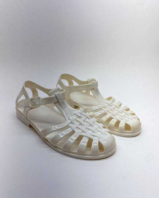 Fashy 1980s Made in Germany Melissa Rubber Sandals White Creme