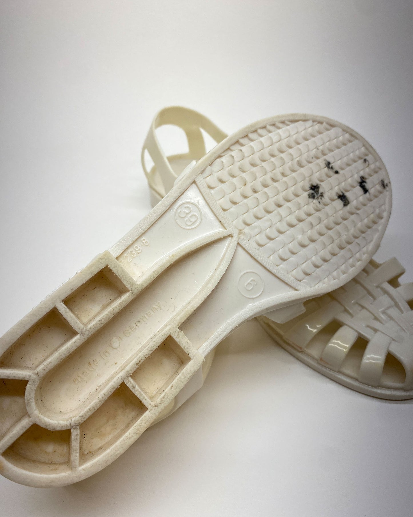 Fashy 1980s Made in Germany Melissa Rubber Sandals White Creme