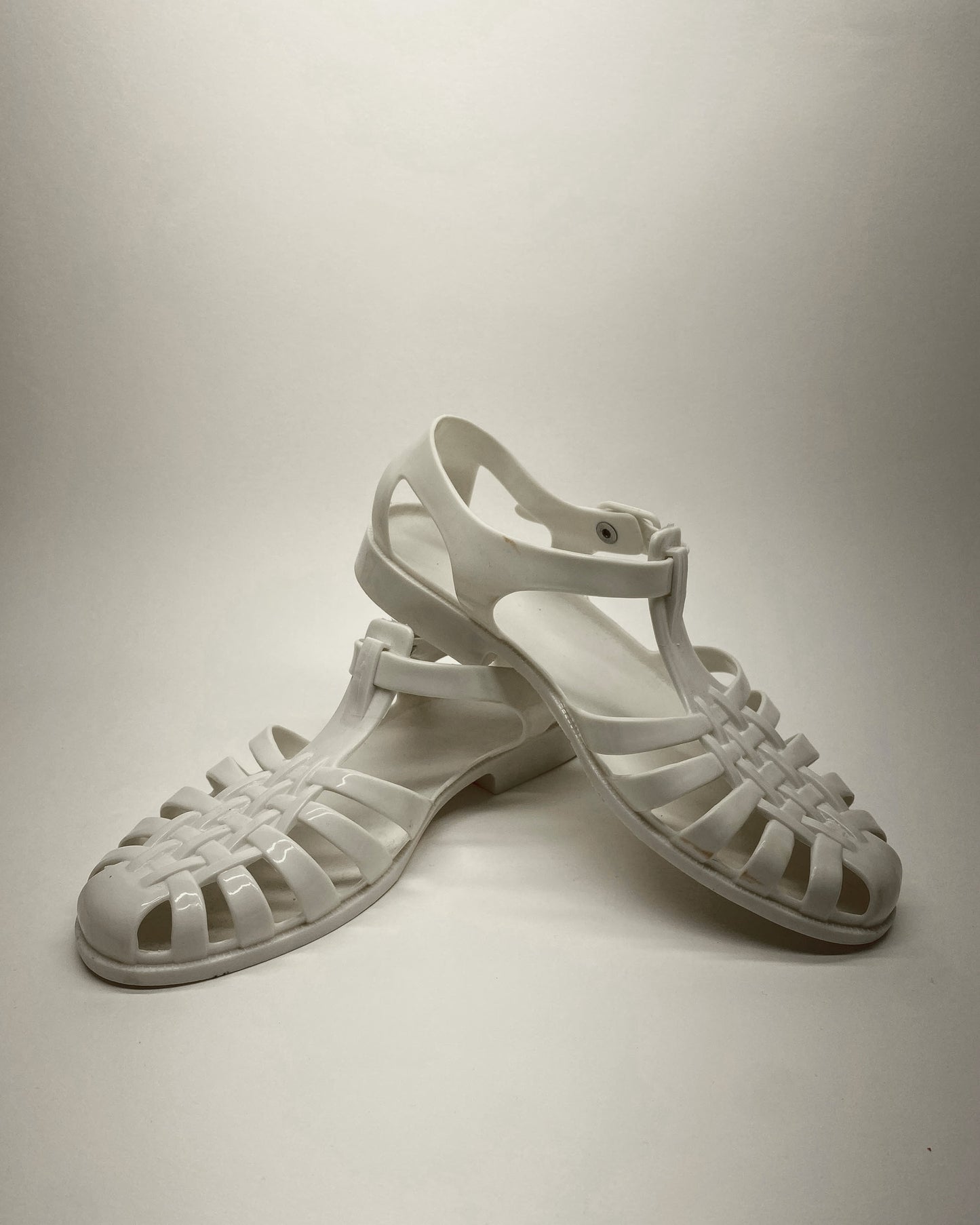 Fashy 1980s Made in Germany Melissa Rubber Sandals White Creme
