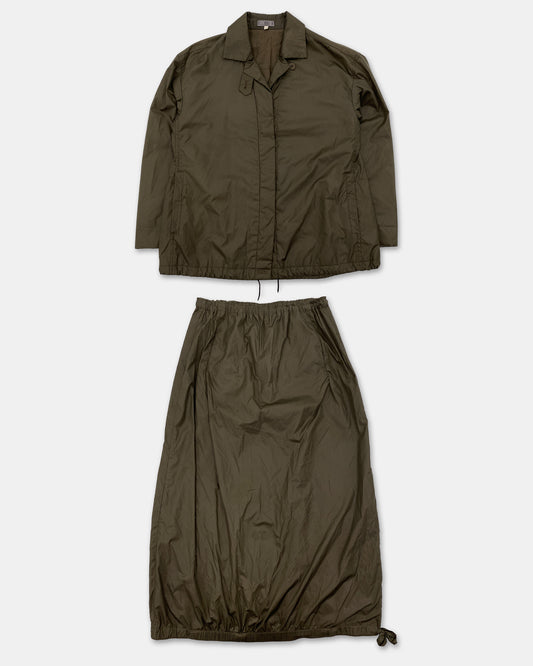 E..Due Femme Noir 2000s Oversized Shirt Jacket and Skirt Set Brown