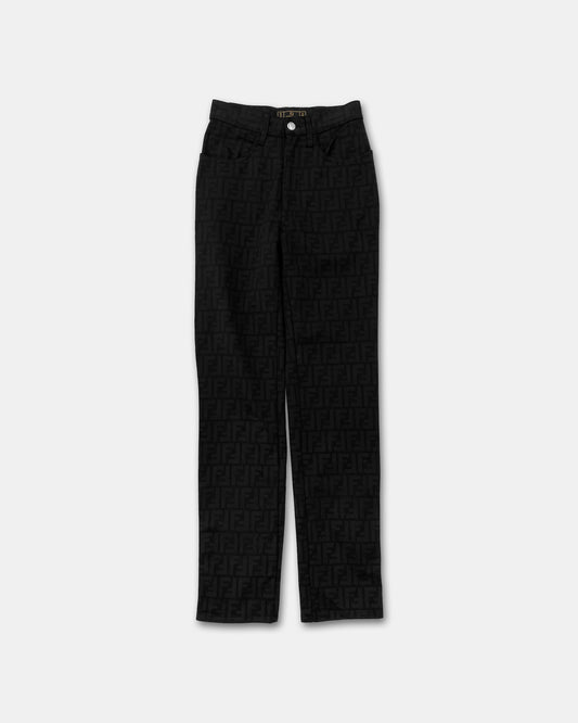 Fendi 1990s Monogramm Slim Stretch Pants Black