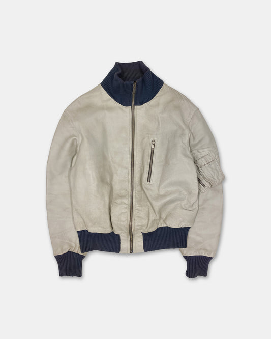 Vintage 1980s German Leather Flight Jacket White