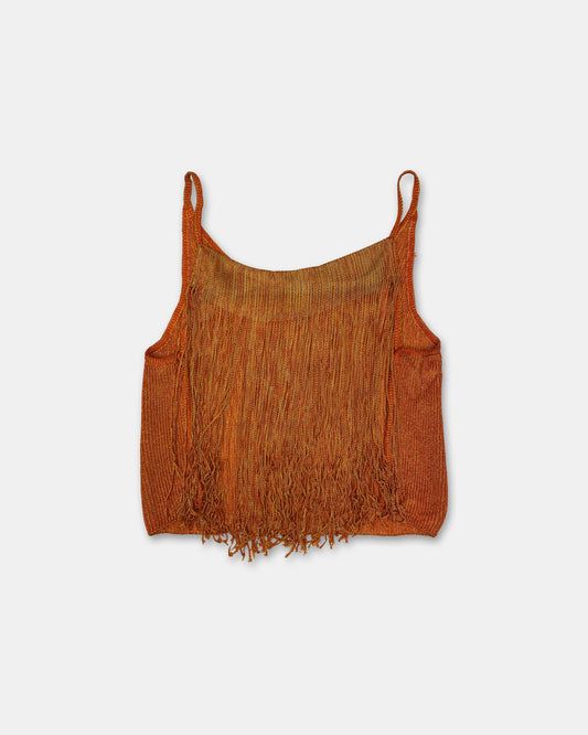Jean Paul Gaultier Pour Equator SS1984 Spaghettiträger Fransen Stricktop Orange