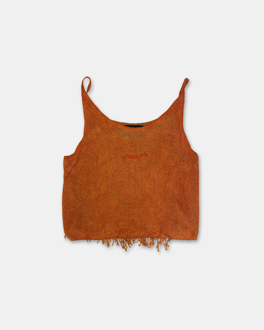 Jean Paul Gaultier Pour Equator SS1984 Spaghettiträger Fransen Stricktop Orange