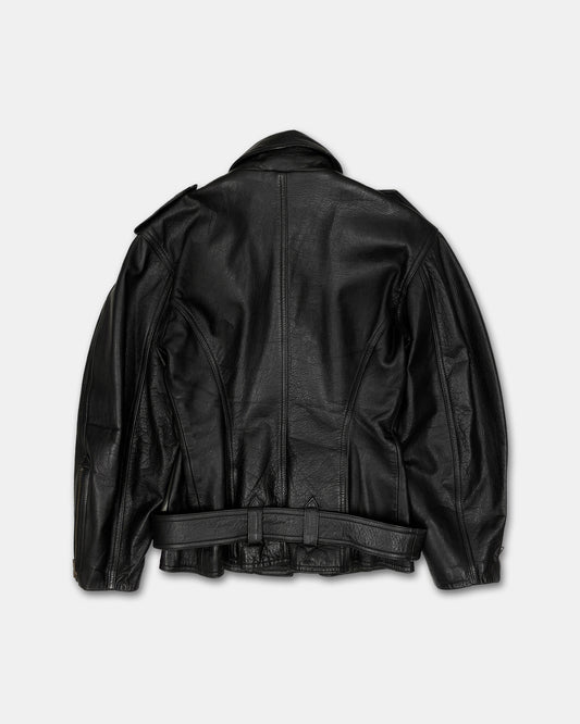 Junior Gaultier 1980s High Neck Tailored Biker Leather Jacket Black