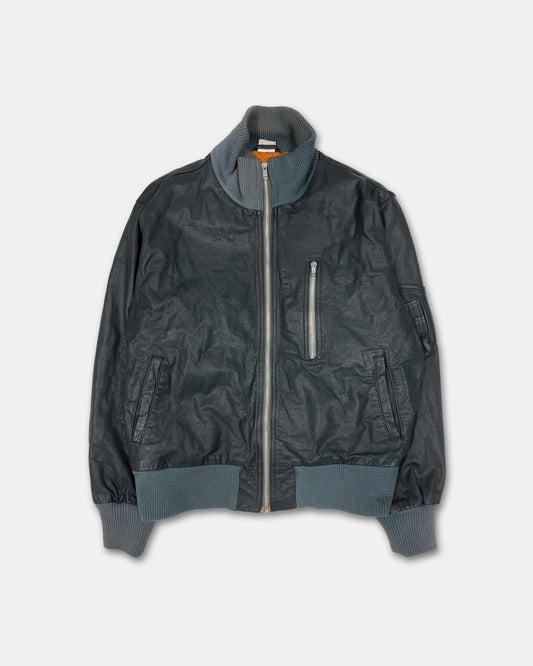 Vintage 2000s Leather Flight Jacket Grey