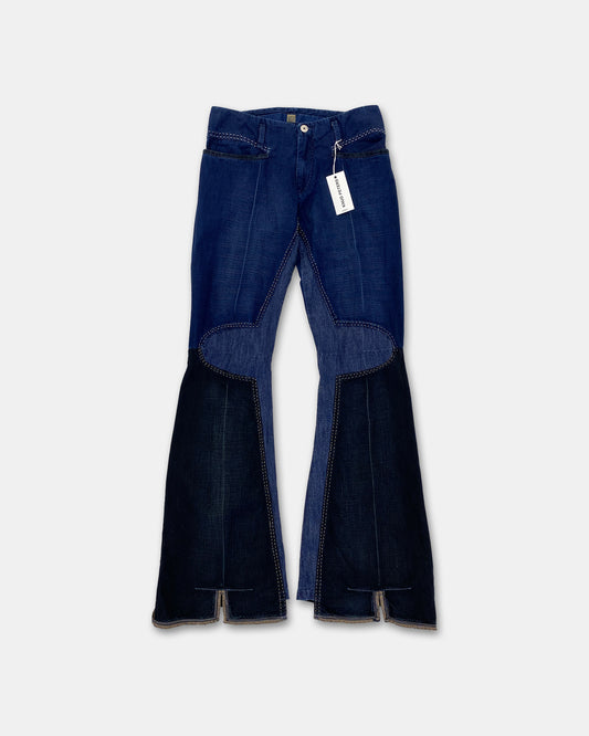 Marithé + François Girbaud 2000s Contrast Stitch Flared Denim Pants Blue